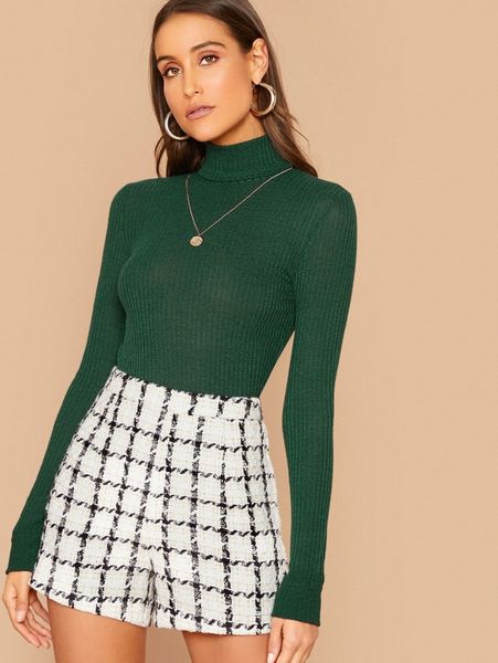 turtle neck rib knit solid v7jv#, White