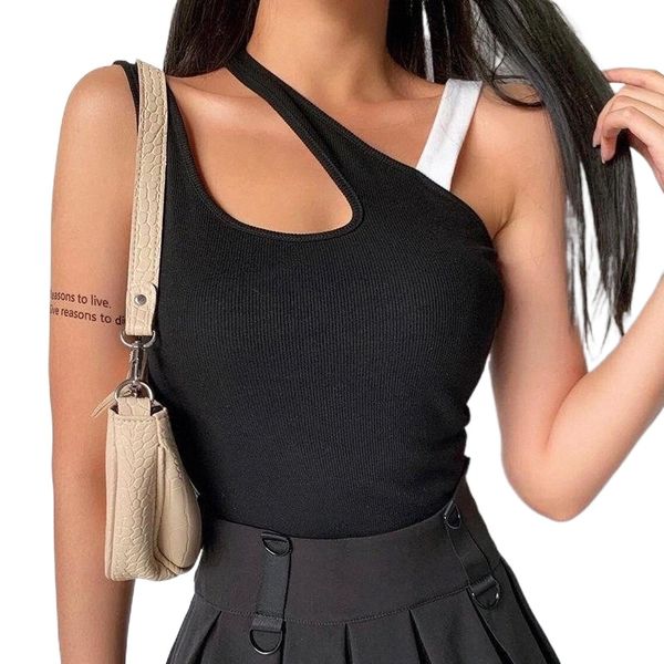 women's tanks & camis fanco 2021 summer fashion hit color diagonal shoulder strap street vest women i3xm#, White 
women's tanks & camis fanco 2021 summer fashion hit color diagonal shoulder strap street vest women i3xm#, White