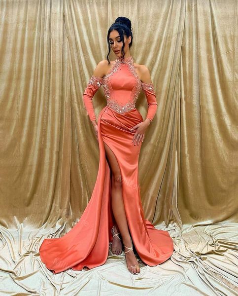 off the shoulder evening dresses halter long sleeves sequins prom gowns high split formal party, Black;red
off the shoulder evening dresses halter long sleeves sequins prom gowns high split formal party, Black;red