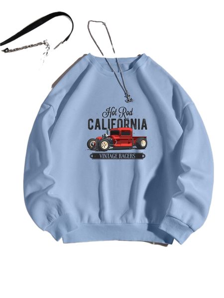 car & letter graphic thermal pullover o7l4#, Black 
car & letter graphic thermal pullover o7l4#, Black