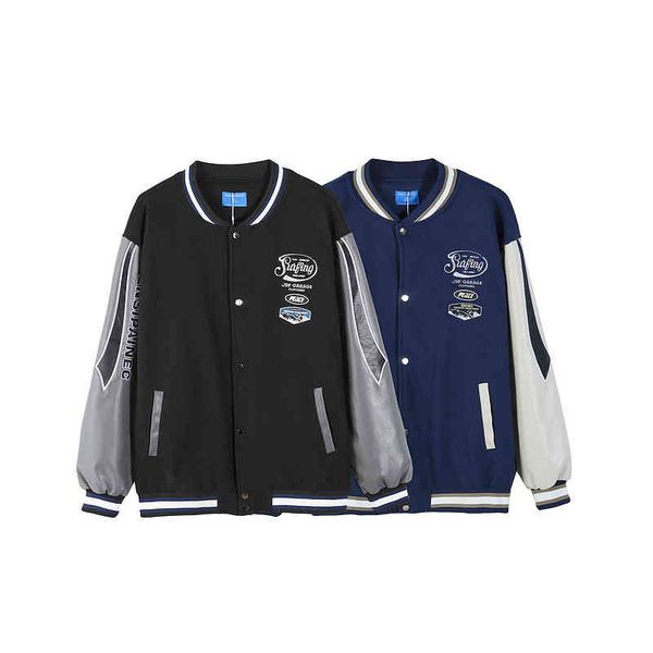 new leather sleeve winter baseball suit couple american casual jacket warm coat contrast color trend flight, Black
new leather sleeve winter baseball suit couple american casual jacket warm coat contrast color trend flight, Black
