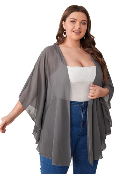 plus plain chiffon kimono o6ig#, Black;gray
plus plain chiffon kimono o6ig#, Black;gray