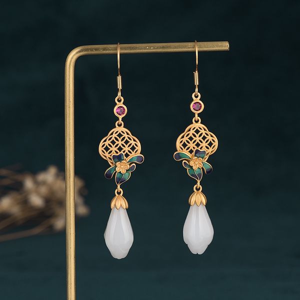 dangle & chandelier women jewelry china style cheongsam hanfu earrings ancient gold plated enamel white hetian magnolia flower pendant, Silver
dangle & chandelier women jewelry china style cheongsam hanfu earrings ancient gold plated enamel white hetian magnolia flower pendant, Silver