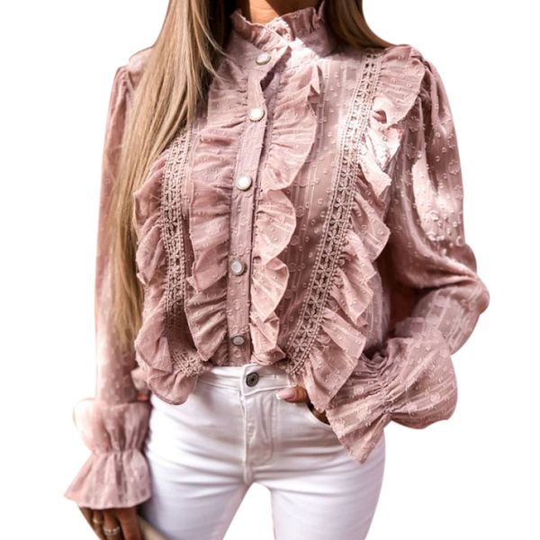 fashion women stand collar lace blouses solid ruffles patchwork shirts ladies casual pleated trendy office lady blusas, White
fashion women stand collar lace blouses solid ruffles patchwork shirts ladies casual pleated trendy office lady blusas, White