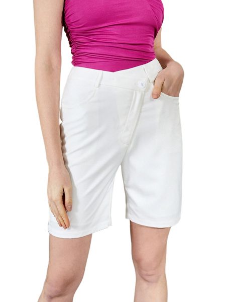 asymmetrical waist slant pocket shorts f9ug#, White;black