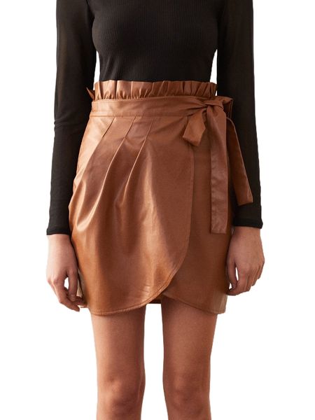 paper bag waist knot side wrap hem pu leather skirt e6x9#, Black
paper bag waist knot side wrap hem pu leather skirt e6x9#, Black
