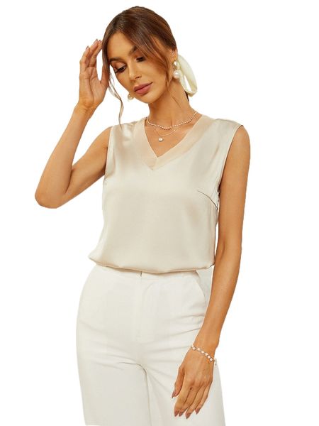 solid v neck satin tank f0iq#, White
solid v neck satin tank f0iq#, White