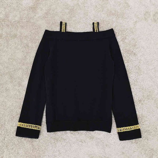 women's knits & tees black double shoulder sling long sleeve off square metal chain hollow cashmere coat women's sweater lfi2, White
women's knits & tees black double shoulder sling long sleeve off square metal chain hollow cashmere coat women's sweater lfi2, White