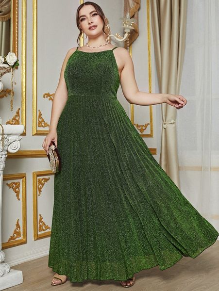 plus glitter cami prom dress l71o#, Black