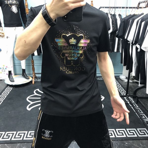 western fashion style men's t-shirts 2022 summer new simple cartoon bear pattern sequins colorful design short sleeve cotton popular ro, White;black
western fashion style men's t-shirts 2022 summer new simple cartoon bear pattern sequins colorful design short sleeve cotton popular ro, White;black