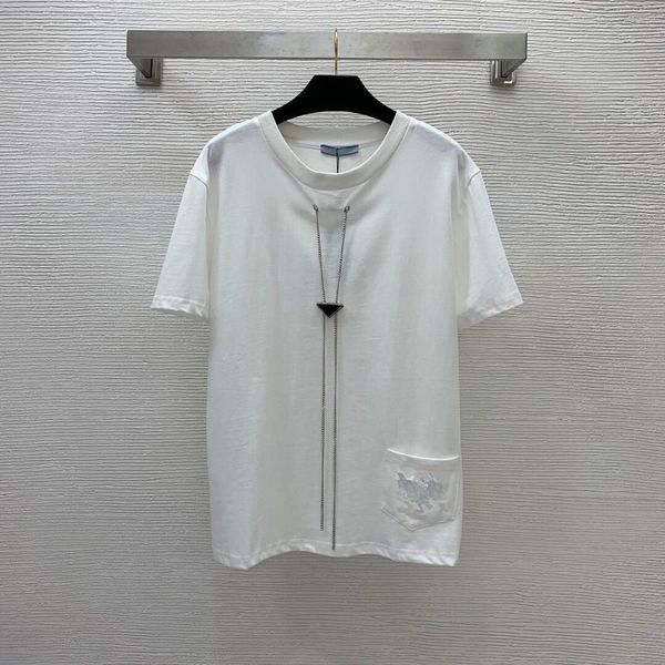 summer spring women t shirts brand triangle metal necklace short sleeve loose pocket embroidery t-shirt fashion round neck pure cotton tees, White
summer spring women t shirts brand triangle metal necklace short sleeve loose pocket embroidery t-shirt fashion round neck pure cotton tees, White