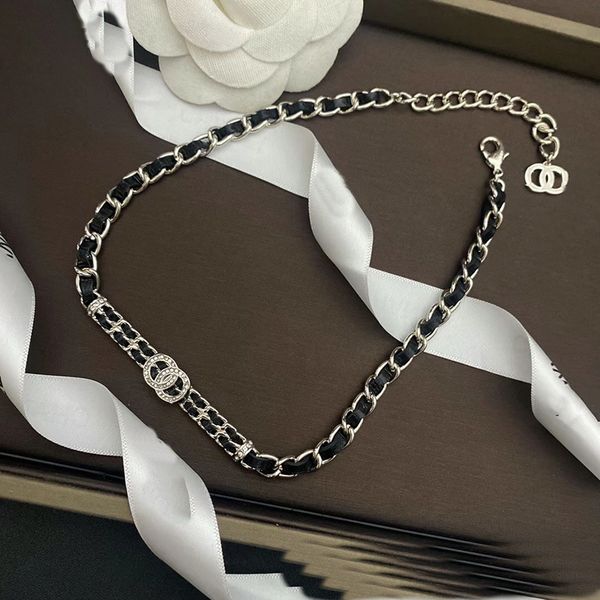 designer jewelry fashion thick chain choker necklaces wearing leather rope women's lambskin rope double letters with diamonds metal nec, Golden;silver
designer jewelry fashion thick chain choker necklaces wearing leather rope women's lambskin rope double letters with diamonds metal nec, Golden;silver