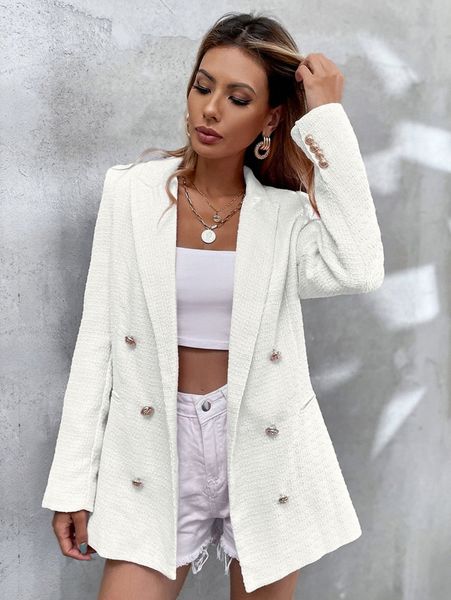 solid double breasted blazer 597c#, White