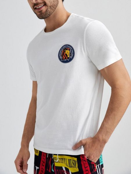 men lion and slogan graphic tee 31e4#, White;black