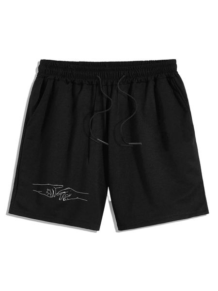 men hand print drawstring waist shorts s62b#, White;black
men hand print drawstring waist shorts s62b#, White;black