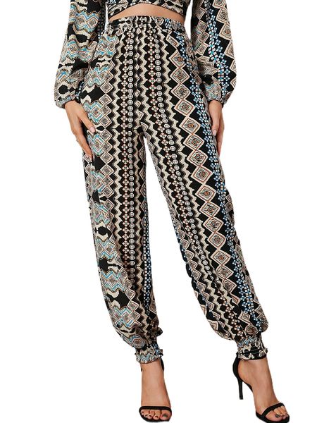geo print shirred hem pants 36sb#, Black;white