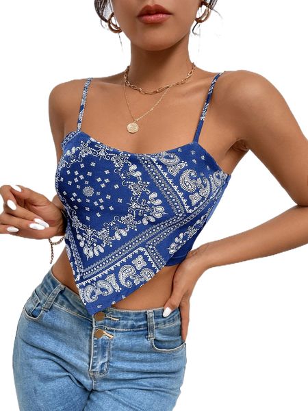 paisley scarf print hanky hem cami o8ke#, White