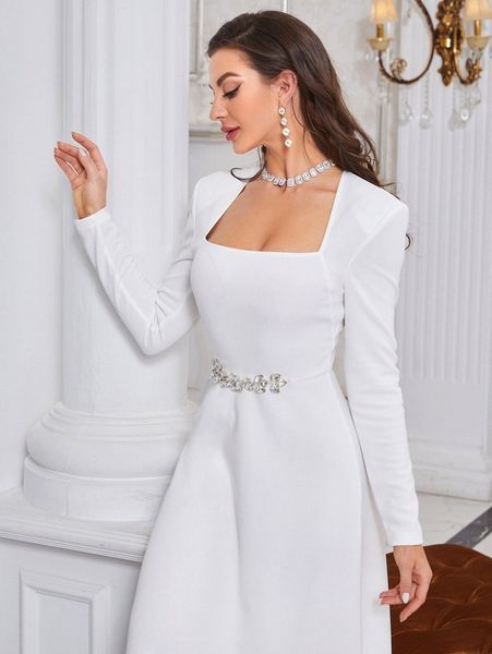 rhinestone detail a-line dress b58v#, Black;gray