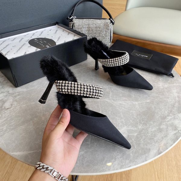 sandals designer high version aw high-heeled woolen slippers women's versatile mink hair wrapped head with muller sandals for women to, Black
sandals designer high version aw high-heeled woolen slippers women's versatile mink hair wrapped head with muller sandals for women to, Black