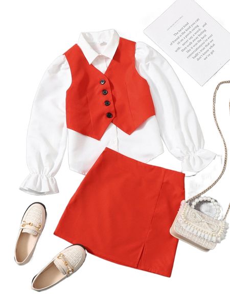 girls vest jacket & slit hem skirt with shirt z5jx#, Black;white
girls vest jacket & slit hem skirt with shirt z5jx#, Black;white