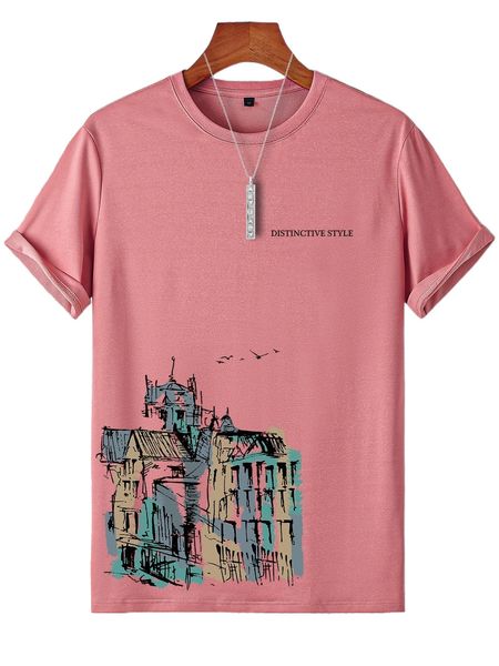 men building & letter graphic tee l7xp#, White;black 
men building & letter graphic tee l7xp#, White;black