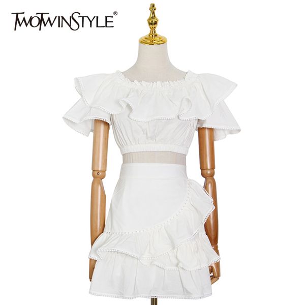 elegant patchwork ruffle set female slash neck short sleeve bodycon skirts white two piece sets fashion 210423
elegant patchwork ruffle set female slash neck short sleeve bodycon skirts white two piece sets fashion 210423