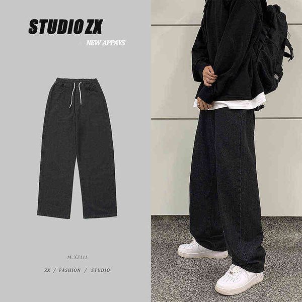 blue black baggy jeans men fashion oversized casual wide leg jeans mens streetwear hip hop loose straight denim trousers men t220726