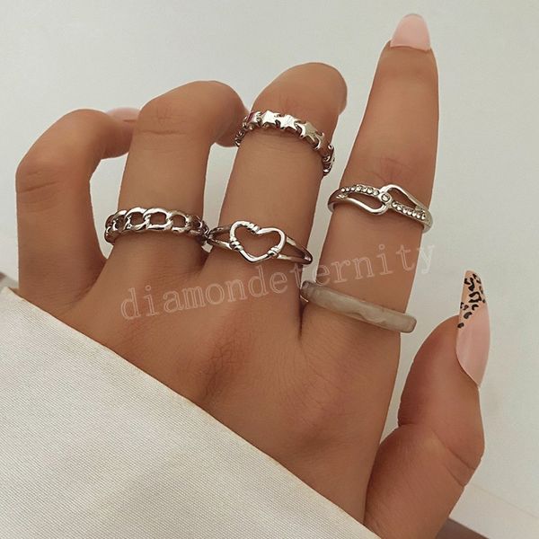 creative silver color women's ring set pentagram heart chain resin crystal metal finger ring geometric fashion jewelry
creative silver color women's ring set pentagram heart chain resin crystal metal finger ring geometric fashion jewelry
