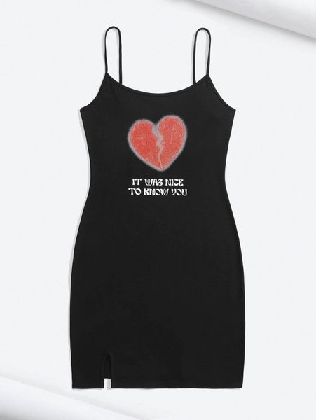 x serpenlines heart & slogan graphic split hem cami dress s8im#, Black;gray
x serpenlines heart & slogan graphic split hem cami dress s8im#, Black;gray
