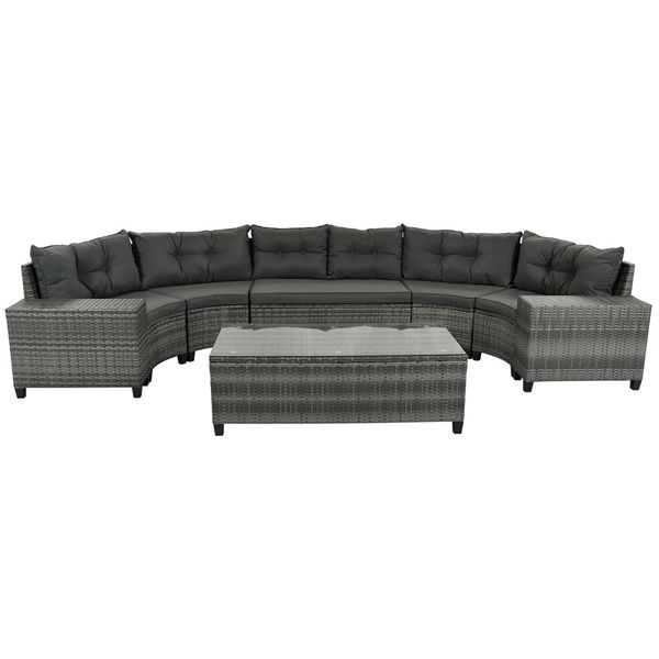 garden sets 8-pieces outdoor wicker round sofa set curved with rectangular coffee table pe rattan water-resistant uv cushion
garden sets 8-pieces outdoor wicker round sofa set curved with rectangular coffee table pe rattan water-resistant uv cushion