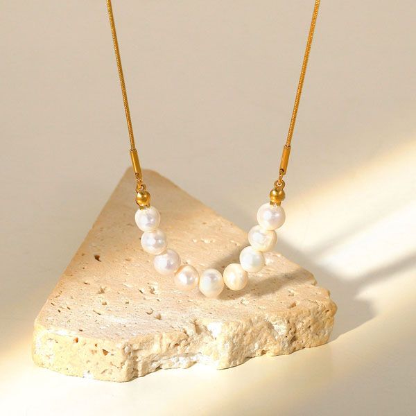 2022 french baroque natural pearl beaded necklace women's elegant temperament stainless steel chain 18k gold plated neck jewelry jdn210, Silver
2022 french baroque natural pearl beaded necklace women's elegant temperament stainless steel chain 18k gold plated neck jewelry jdn210, Silver
