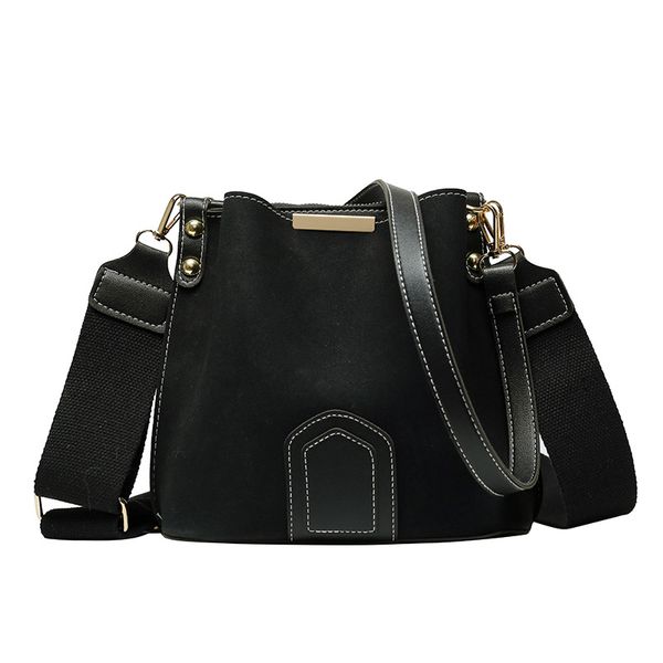

Myyshop Women Bags Simple PU Frosted Handbag Single Shoulder Bag with Versatile Bucket Bag 4 Colors 19*22*21*13cm PB0003, Black