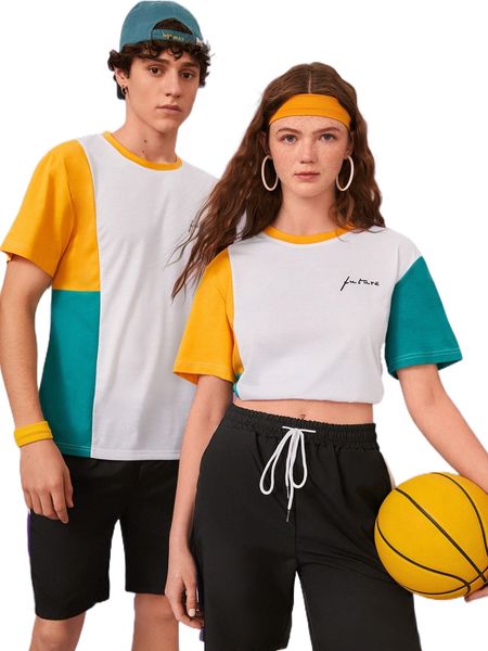 1pc letter graphic colorblock tee z4gn#, White;black 
1pc letter graphic colorblock tee z4gn#, White;black