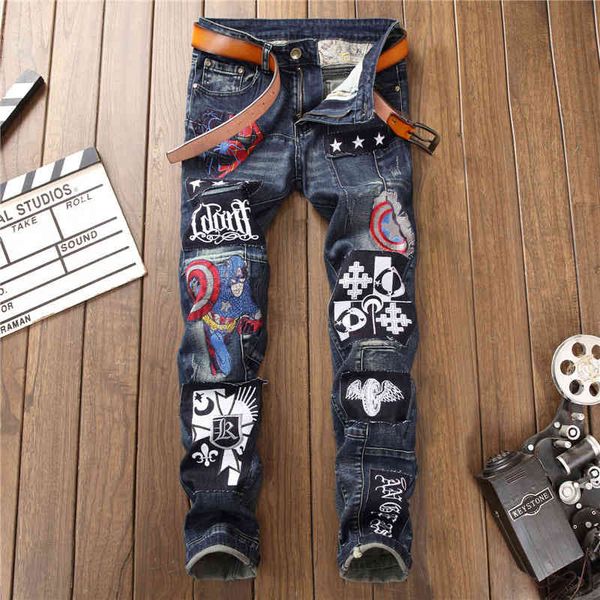 men's jeans autumn and winter wash wear embroidery captain usa badge men's stitching slim fit small straight elastic jeans 748y, Blue
men's jeans autumn and winter wash wear embroidery captain usa badge men's stitching slim fit small straight elastic jeans 748y, Blue