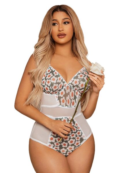 floral print mesh contrast lace trim teddy bodysuit 68md#, Black;red
floral print mesh contrast lace trim teddy bodysuit 68md#, Black;red