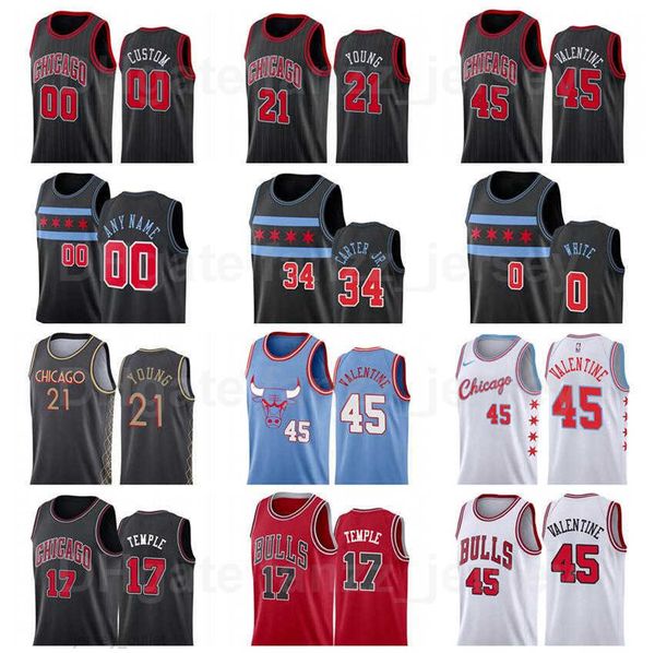 screen print basketball garrett temple jersey 17 thaddeus young 21 denzel valentine 45 patrick williams 9 tomas satoransky 31 custom men wom, Black;red