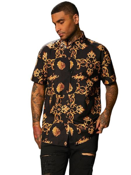 men baroque print shirt m9jp#, White;black