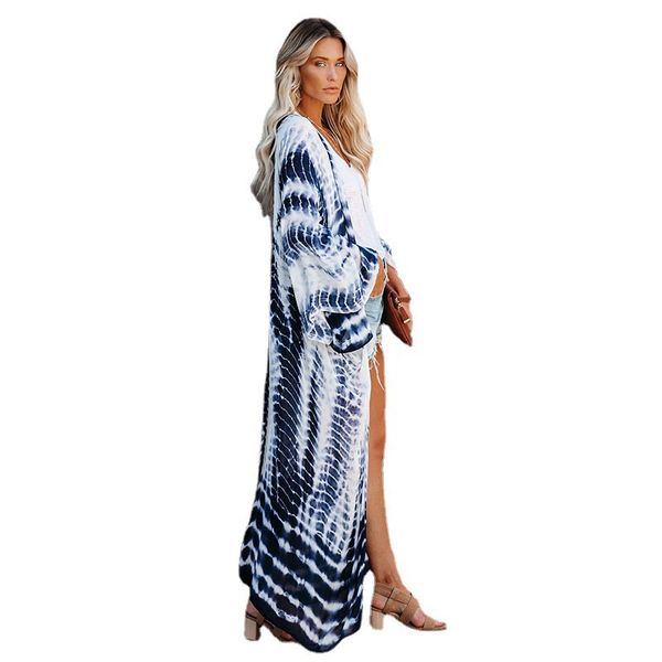 women's swimwear blue bohemian tie dye striped bikini cover-ups long tunic kimono dress women plus size beach wear swim suit cover up q, White;black
women's swimwear blue bohemian tie dye striped bikini cover-ups long tunic kimono dress women plus size beach wear swim suit cover up q, White;black