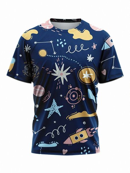 men rocket & planet print tee m6hq#, White;black