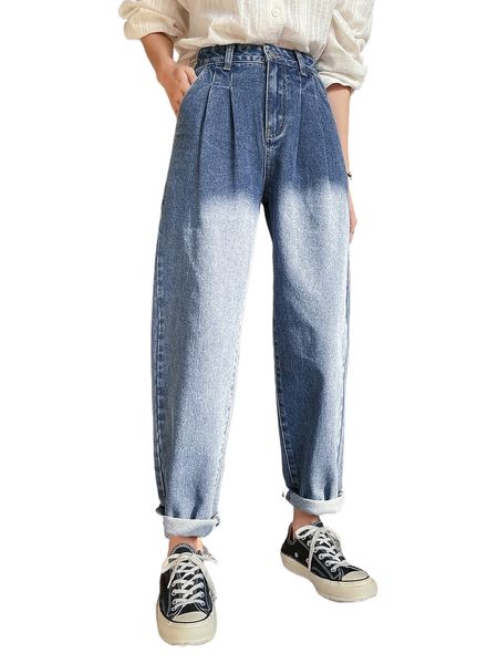 dazy high waist washed straight leg jeans f91z#, Blue