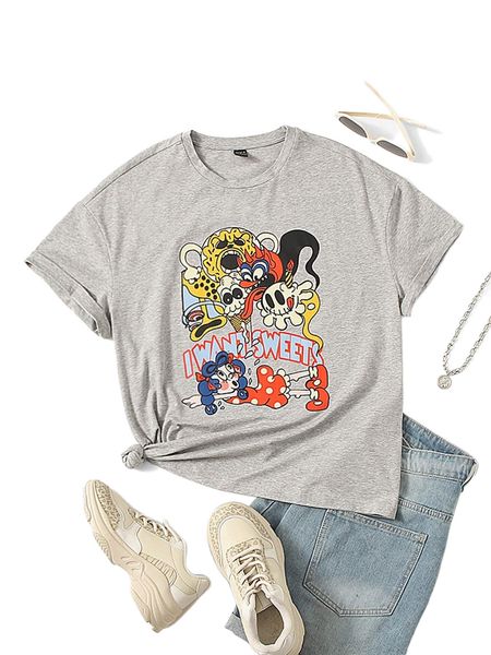 x zhihan wang monster & figure graphic drop shoulder tee a8gi#, White