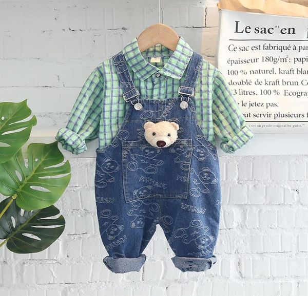 children's denim suspender suit boys autumn thin solid color shirt long sleeve two-piece set, Blue
children's denim suspender suit boys autumn thin solid color shirt long sleeve two-piece set, Blue