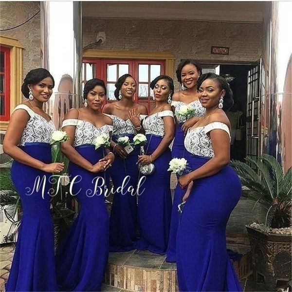 wholesale african bridesmaid dresses mermaid royal blue elastic satin white lace long wedding party dress y200109, White;black
wholesale african bridesmaid dresses mermaid royal blue elastic satin white lace long wedding party dress y200109, White;black