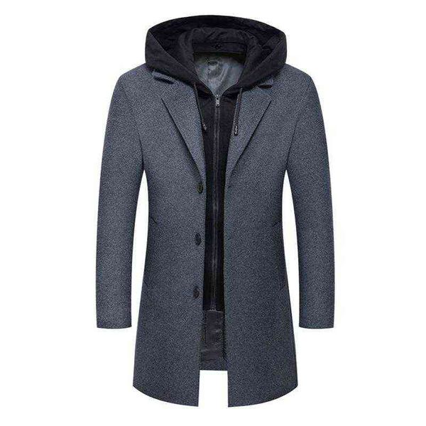 winter wool coat men fashion hooded long trench business casual woolen overcoats single breasted jacket men's & blends t220810, Black
winter wool coat men fashion hooded long trench business casual woolen overcoats single breasted jacket men's & blends t220810, Black