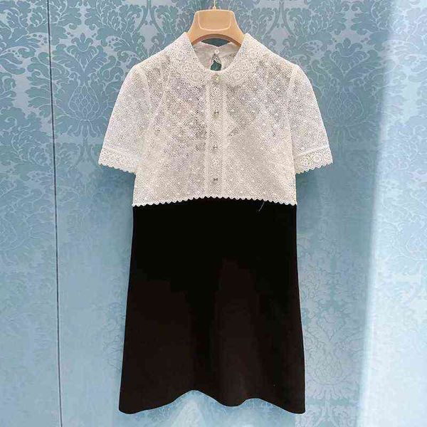 embroidered patchwork dress celebrity temperament skirt short sleeve lapel summer new style, Black
embroidered patchwork dress celebrity temperament skirt short sleeve lapel summer new style, Black