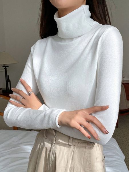 dazy solid high neck sweater q65u#, White;black