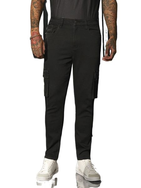men solid flap pocket jeans m7c5#, Blue