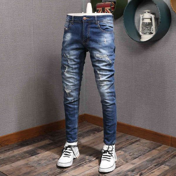 men's jeans street fashion men's jeans worn dark blue washed frayed slim fit pants 5k1i
men's jeans street fashion men's jeans worn dark blue washed frayed slim fit pants 5k1i