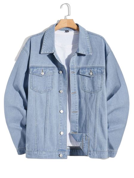 extended sizes men flap pocket denim jacket 87bg#, Black;brown