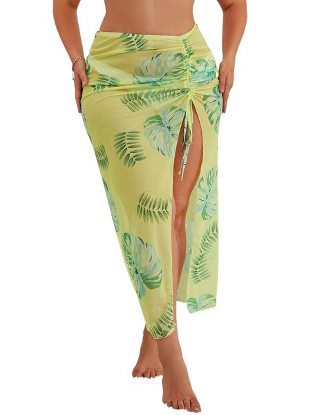 plus tropical print drawstring slit thigh cover up skirt without bikini s4i6#, Black
plus tropical print drawstring slit thigh cover up skirt without bikini s4i6#, Black